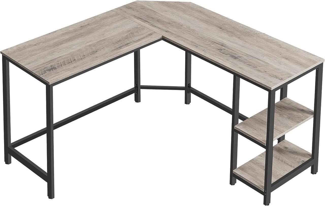 Birou de colt, Vasagle, Grey Corner, 138 x 138 x 76 cm, PAL/otel, gri - imagine 7